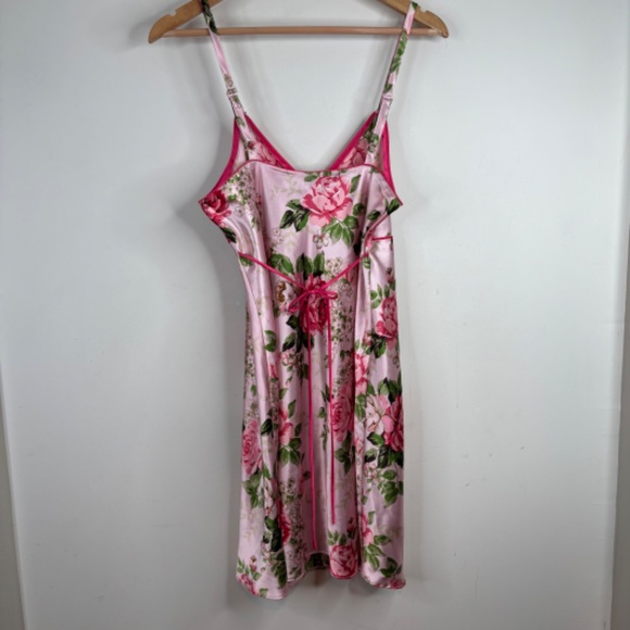 VTG Y2K Adonna Satin Babydoll Slip Dress L Rose Floral  Nightgown Coquette Fairy - Picture 3 of 8
